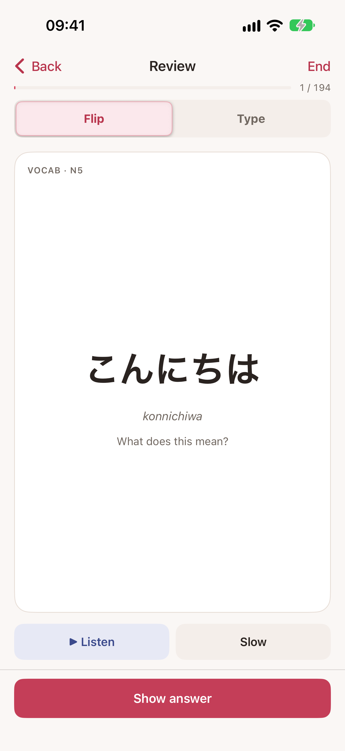 A flashcard in review: こんにちは, what does this mean?